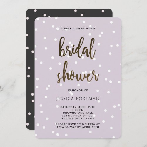 Bridal Shower Purple and Gray with Pretty Confetti Invitation