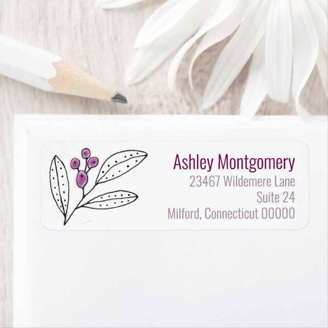 Bridal Shower Purple Berries Leaves Template Label (Insitu)