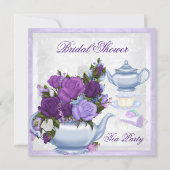 Bridal Shower Purple Blue Floral Tea Party Invitation (Front)