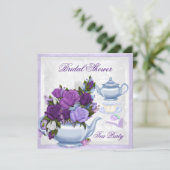 Bridal Shower Purple Blue Floral Tea Party Invitation (Standing Front)