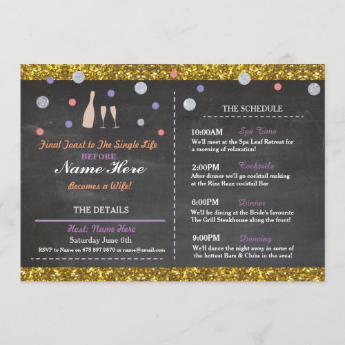 Bridal Shower Purple Chalk Itinerary Bachelorette Program