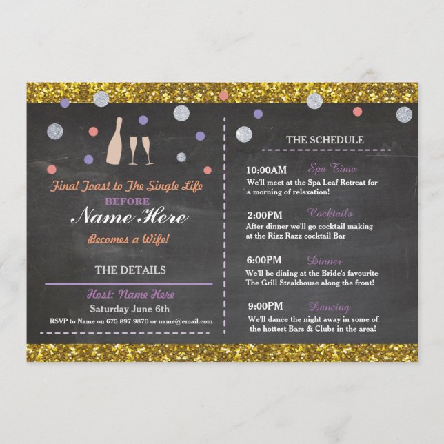 Bridal Shower Purple Chalk Itinerary Bachelorette Program (Front)