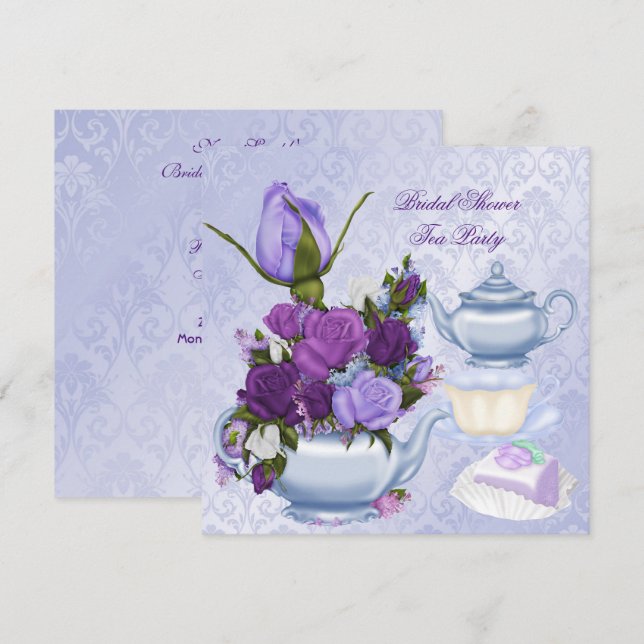 Bridal Shower Purple Floral Tea Party Invitation (Front/Back)
