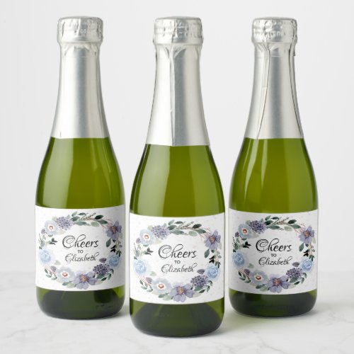 Bridal Shower Purple Floral Watercolor Mini Sparkling Wine Label