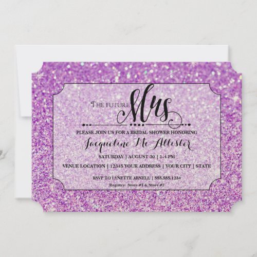 Bridal Shower Purple Glitter Future Mrs Ticket Invitation