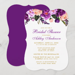 Bridal Shower Purple Gold Floral Invite BP