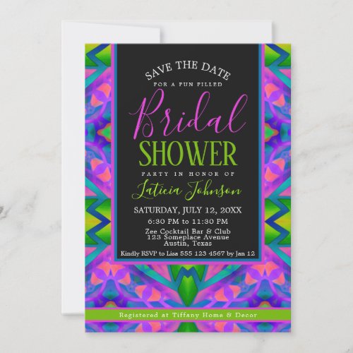 Bridal Shower â Purple Green Hippie Trance Party Invitation