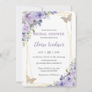 Bridal Shower Purple Lilac Floral Butterflies Invitation