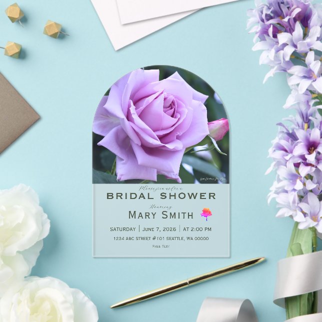 Bridal Shower (Purple Rose) Acrylic Invitations (Insitu (Wedding))