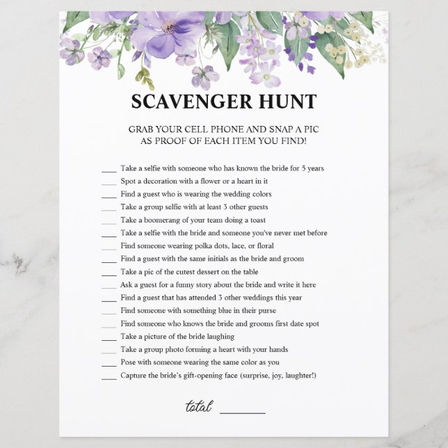 Bridal Shower Purple Scavenger Hunt (Front)