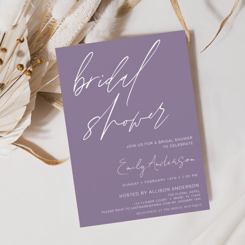 Bridal Shower Purple Script Minimalist Invitation