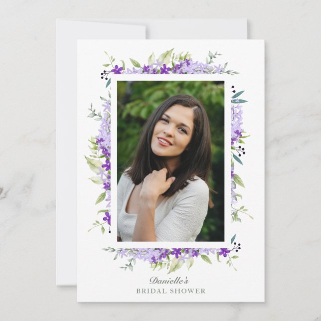Bridal Shower Purple Shades Flower Branches Photo Invitation (Front)