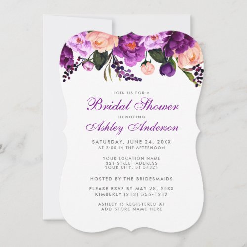 Bridal Shower Purple Silver Floral Invite