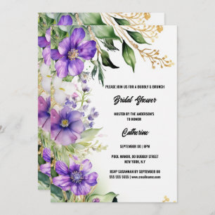 Bridal shower purple wildflowers summer floral  invitation