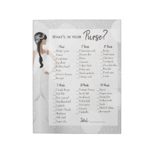Bridal Shower Purse Game -  White Glitter Notepad