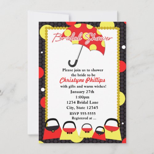 BRIDAL SHOWER Purses Black Red Yellow Invitation