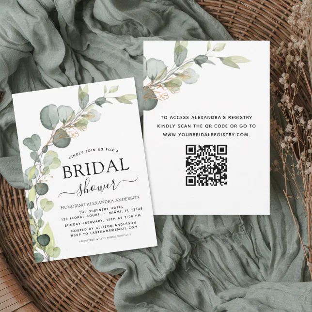 Bridal Shower QR Code Greenery Eucalyptus Invitation | Zazzle