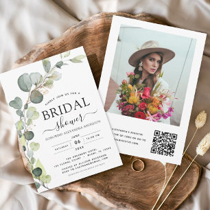 Bridal Shower QR Code Photo Eucalyptus Greenery Invitation