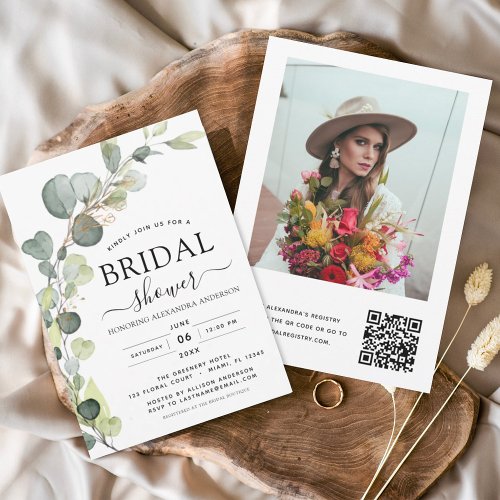 Bridal Shower QR Code Photo Eucalyptus Greenery  Invitation