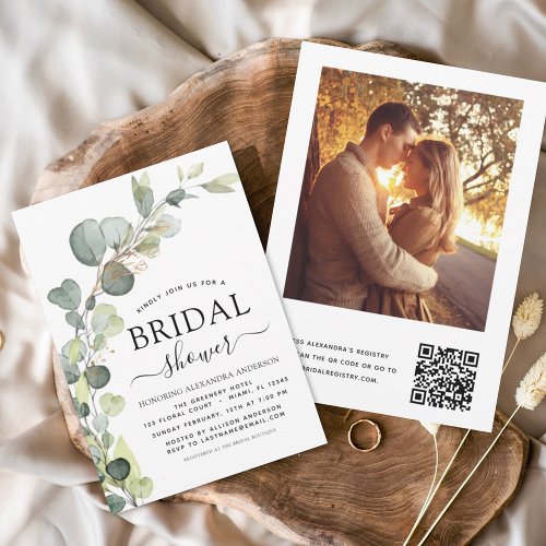 Bridal Shower QR Code Photo Eucalyptus Invitation