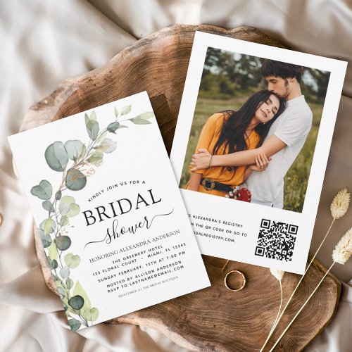 Bridal Shower QR Code Photo Eucalyptus Invitation