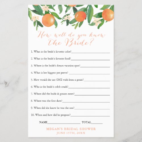 Bridal Shower Quiz Game Card Who Knows Her Best Flyer