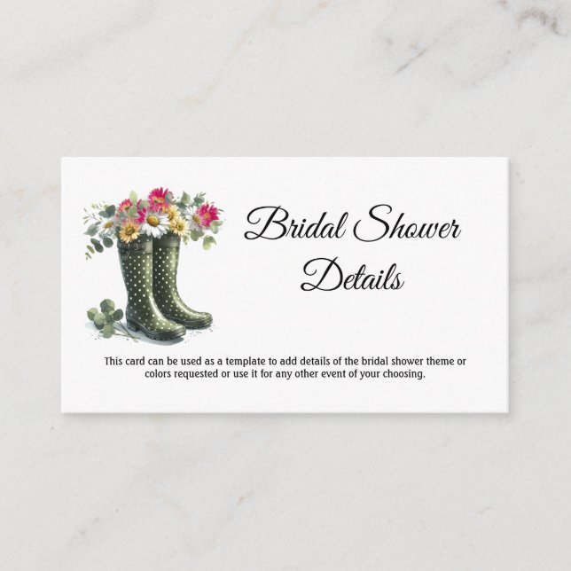 Bridal Shower Rainboots and Daisies Enclosure Card (Front)