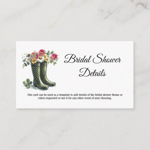 Bridal Shower Rainboots and Daisies Enclosure Card