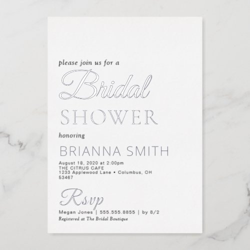 Bridal Shower Real Silver Foil Invitation