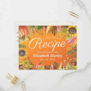 Bridal Shower Recipe Autumn Maple Leaves Pumpkins Invitation Postcard