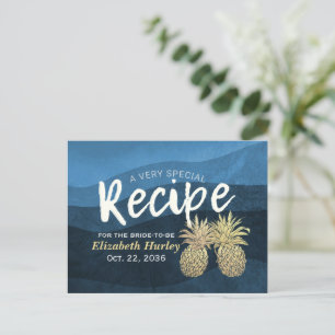 Bridal Shower Recipe Blue Gold Pineapple Couple Invitation Postcard