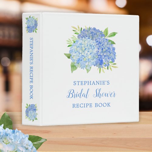 Bridal Shower Recipe Blue Hydrangea Floral 3 Ring Binder