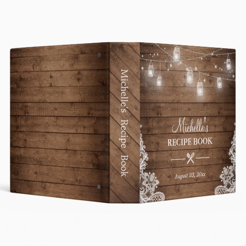 Bridal Shower Recipe Book  Mason Jar Lights Lace Binder