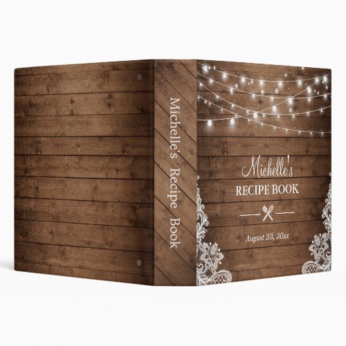 Bridal Shower Recipe Book Rustic Twinkle Lights 3 Ring Binder