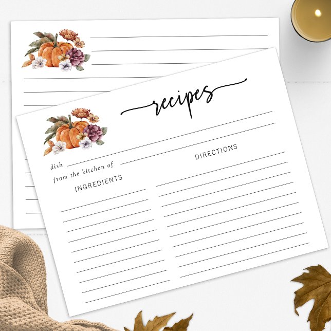 Bridal Shower Recipe Card (Fall Pumpkin Floral Bridal Shower Recipes Card by Painted Paperie
)