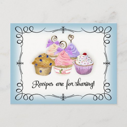 Bridal Shower Recipe Card Cupcakes Scrolls Retro