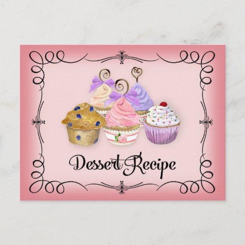 Bridal Shower Recipe Card Cupcakes Scrolls Retro