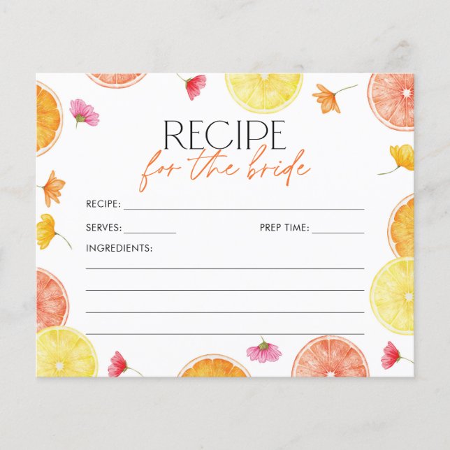 Bridal Shower Recipe Card Main Squeeze Citrus (Front)