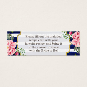 Bridal Shower Recipe Card Poem Floral Navy Stripes