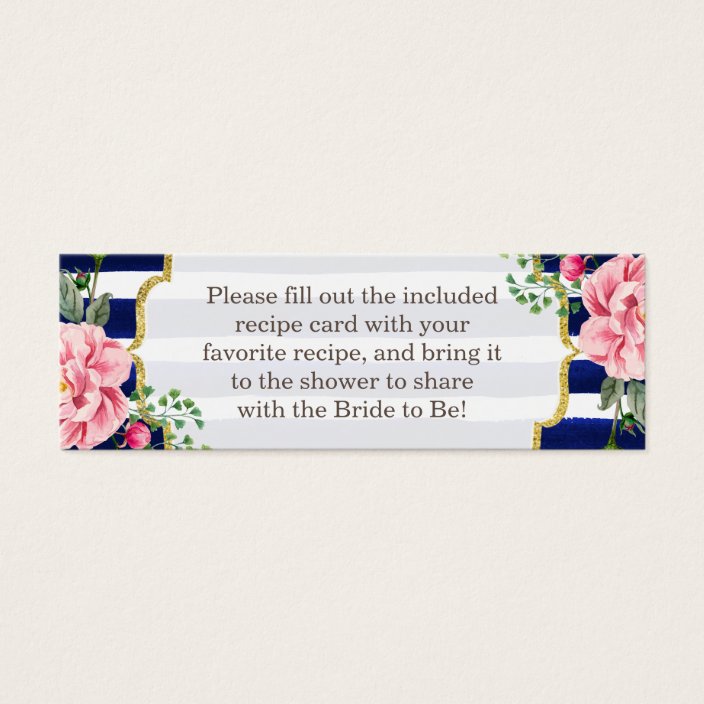 bridal-shower-recipe-card-poem-floral-navy-stripes-zazzle