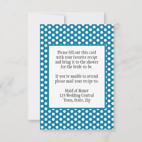 Bridal Shower Recipe Card Polka Dot Cerulean Blue