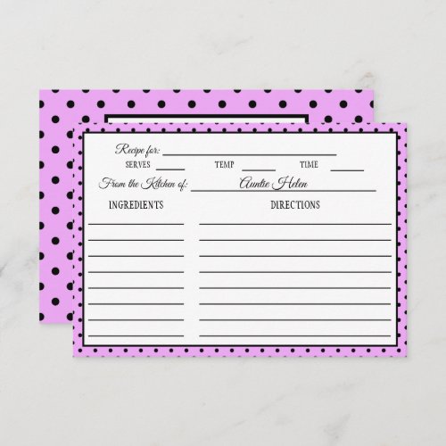 Bridal Shower Recipe Card Polka Dot Lavender