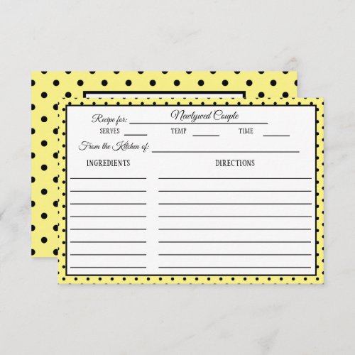 Bridal Shower Recipe Card Polka Dot Lemon Yellow