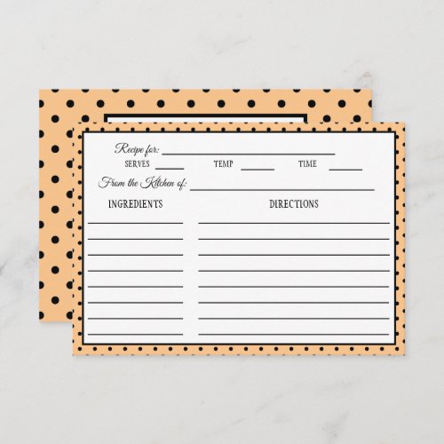 Bridal Shower Recipe Card Polka Dot Peach