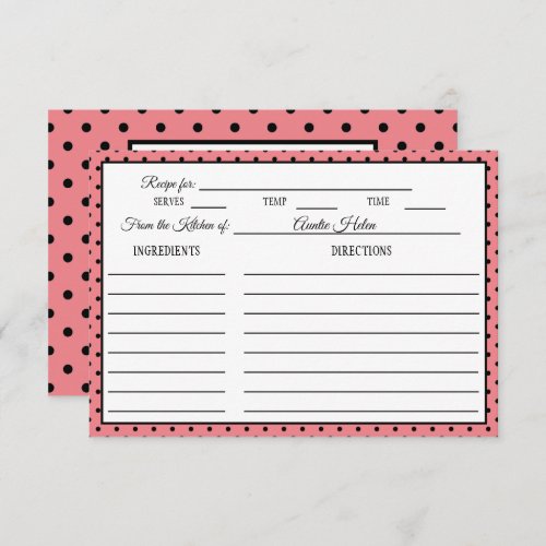 Bridal Shower Recipe Card Polka Dot Pink