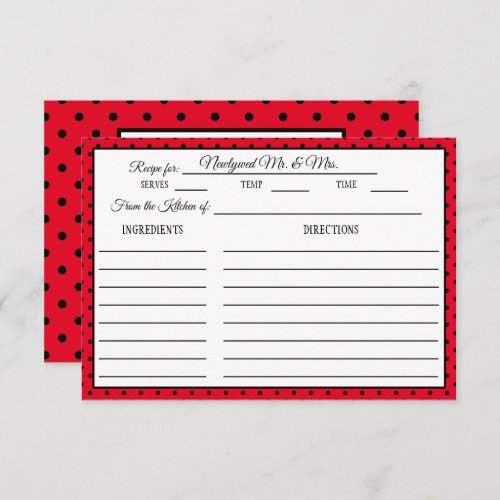 Bridal Shower Recipe Card Polka Dot Red and Black