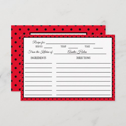 Bridal Shower Recipe Card Polka Dot Red and Black