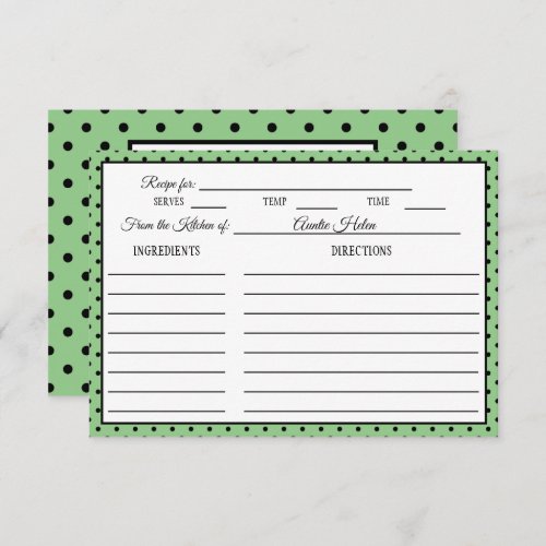 Bridal Shower Recipe Card Polka Dot Sage Green