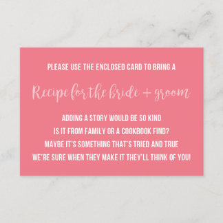 Bridal Shower Recipe Card Saying Invitation Insert