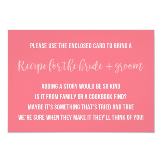 Bridal Shower Recipe Card Saying Invitation Insert